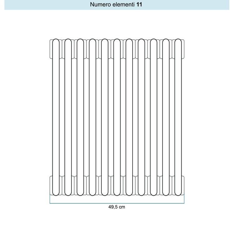 Irsap Röhrenradiator TESI 3, 11 Glieder, H 76,5 × B 49,5 × T 10,1 cm, Elfenbein RAL 1013 glänzend (Farbcode 02), mit Stopfen RT307651102IR02N01