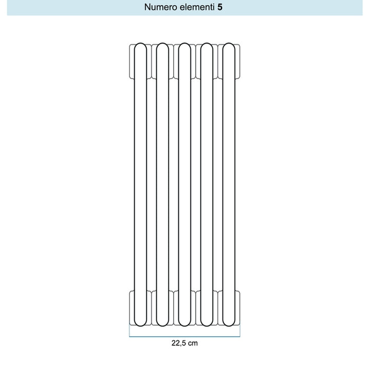 Irsap Röhrenradiator TESI 4, 5 Glieder, H 90 × B 22,5 × T 13,9 cm, Perlweiß Strukturlack (Farbcode 16), mit Stopfen RT409000516IR02N01