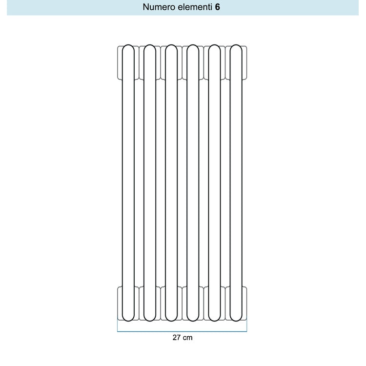 Irsap Röhrenradiator TESI 4, 6 Glieder, H 90 × B 27 × T 13,9 cm, Weiß RAL 9016 matt (Farbcode Y5), mit Stopfen RT4090006Y5IR02N02