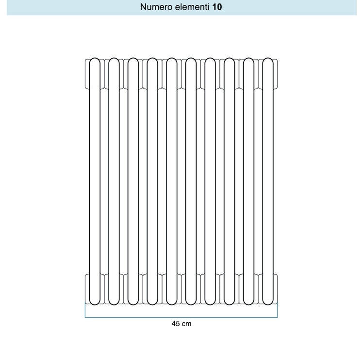 Irsap Röhrenradiator TESI 4, 10 Glieder, H 66,5 × B 45 × T 13,9 cm, Salbeigrün RAL 6021 matt (Farbcode 2V), mit Stopfen RT40665102VIR02N01
