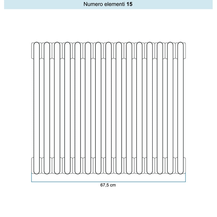 Irsap Röhrenradiator TESI 4, 15 Glieder, H 60 × B 67,5 × T 13,9 cm, Schwarz RAL 9005 glänzend (Farbcode 10), mit Stopfen RT406001510IR02N01