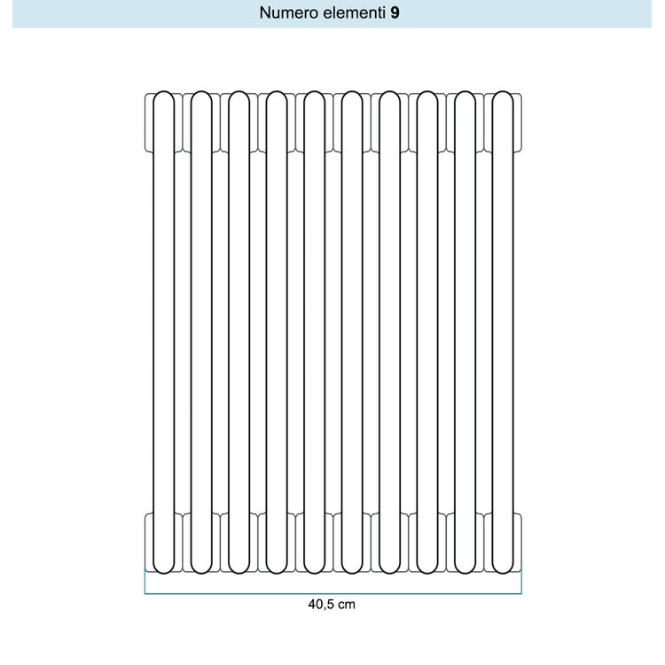 Irsap Röhrenradiator TESI 5, 9 Glieder, H 180 × B 40,5 × T 17,7 cm, Schwarz RAL 9005 glänzend (Farbcode 10), mit Stopfen RT518000910IR02N01