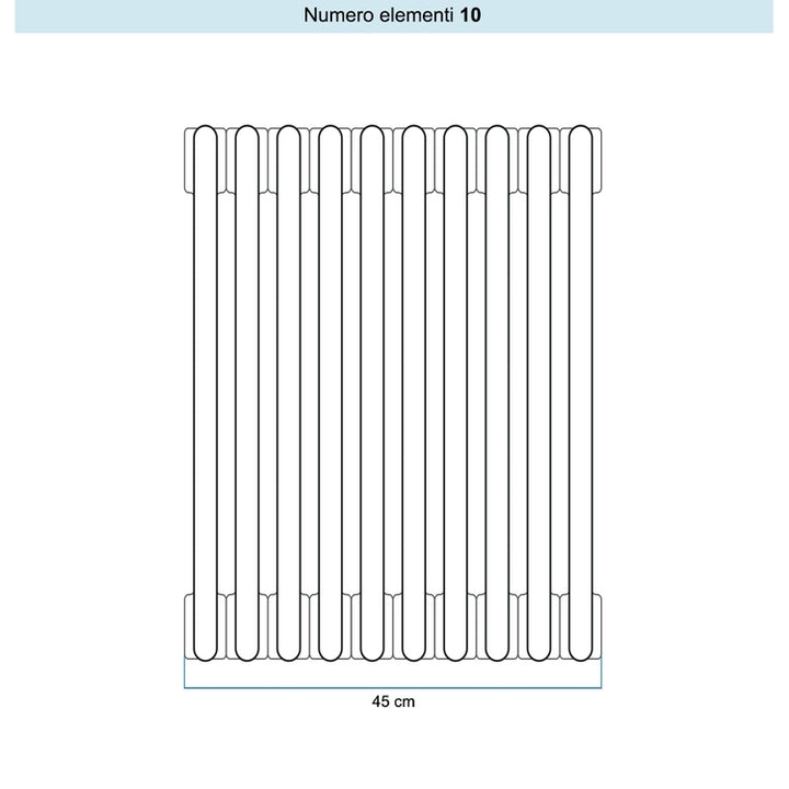 Irsap Röhrenradiator TESI 5, 10 Glieder, H 250 × B 45 × T 17,7 cm, Hellgrau matt (Farbcode 8N), mit Stopfen RT52500108NIR02N01