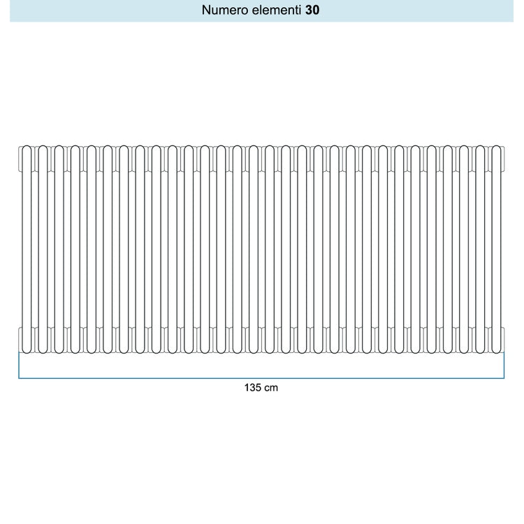 Irsap Röhrenradiator TESI 5, 30 Glieder, H 75 × B 135 × T 17,7 cm, Weiß Standard glänzend (Farbcode 01), ohne Stopfen RT507503001IRNON02