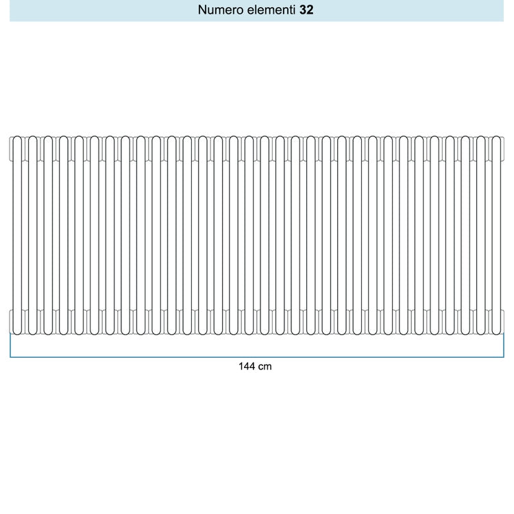 Irsap Röhrenradiator TESI 5, 32 Glieder, H 66,5 × B 144 × T 17,7 cm, Schwarz satiniert Strukturlack (Farbcode 30), mit Stopfen RT506653230IR02N01