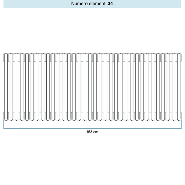 Irsap Röhrenradiator TESI 5, 34 Glieder, H 20 × B 153 × T 17,7 cm, Weiß Standard glänzend (Farbcode 01), ohne Stopfen RT502003401IRNON02