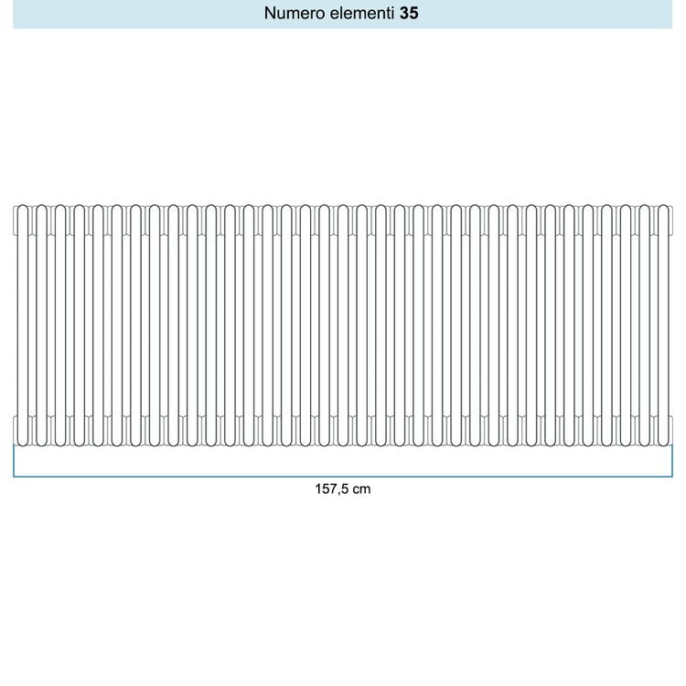 Irsap Röhrenradiator TESI 5, 35 Glieder, H 56,5 × B 157,5 × T 17,7 cm, Weiß Standard glänzend (Farbcode 01), ohne Stopfen RT505653501IRNON01