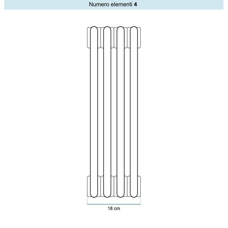 Irsap Röhrenradiator TESI 6, 4 Glieder, H 40 × B 18 × T 21,5 cm, Perlweiß Strukturlack (Farbcode 16), mit Stopfen RT604000416IR02N01