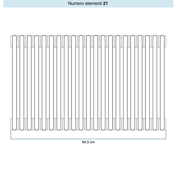 Irsap Röhrenradiator TESI 6, 21 Glieder, H 30 × B 94,5 × T 21,5 cm, Elfenbein RAL 1013 glänzend (Farbcode 02), mit Stopfen RT603002102IRNON01