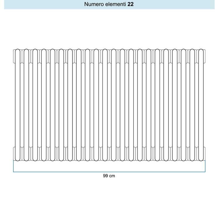 Irsap Röhrenradiator TESI 6, 22 Glieder, H 60 × B 99 × T 21,5 cm, Pastellblau RAL 5024 matt (Farbcode 1V), mit Stopfen RT60600221VIR02N01