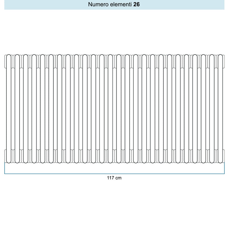 Irsap Röhrenradiator TESI 6, 26 Glieder, H 66,5 × B 117 × T 21,5 cm, Elfenbein RAL 1013 glänzend (Farbcode 02), mit Stopfen RT606652602IR02N01