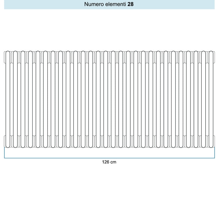 Irsap Röhrenradiator TESI 6, 28 Glieder, H 40 × B 126 × T 21,5 cm, Graphitschwarz Strukturlack (Farbcode 18), mit Stopfen RT604002818IR02N01