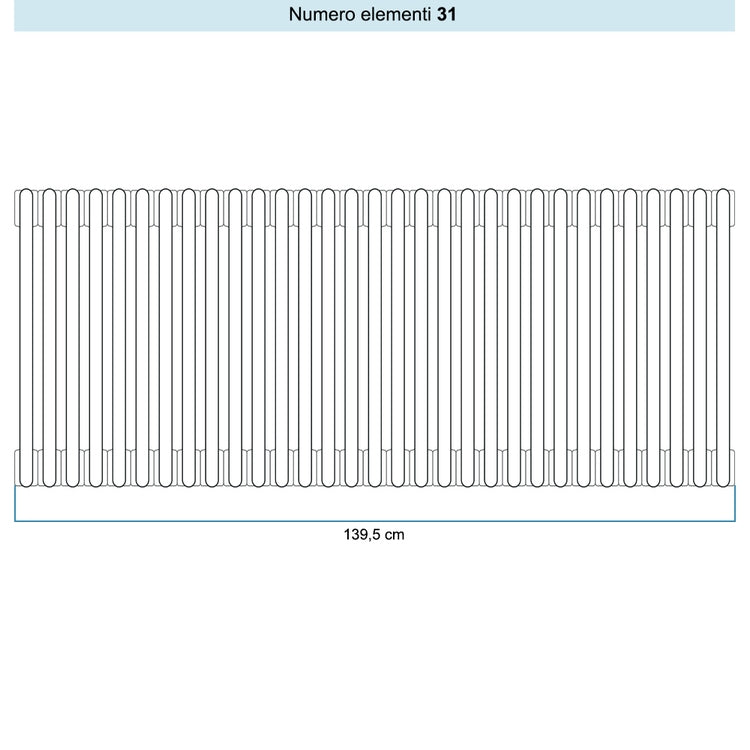 Irsap Röhrenradiator TESI 6, 31 Glieder, H 50 × B 139,5 × T 21,5 cm, Weiß Standard glänzend (Farbcode 01), ohne Stopfen RT605003101IRNON01