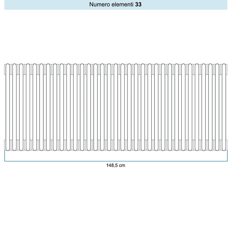 Irsap Röhrenradiator TESI 6, 33 Glieder, H 50 × B 148,5 × T 21,5 cm, Weiß RAL 9016 matt (Farbcode Y5), mit Stopfen RT6050033Y5IR02N01