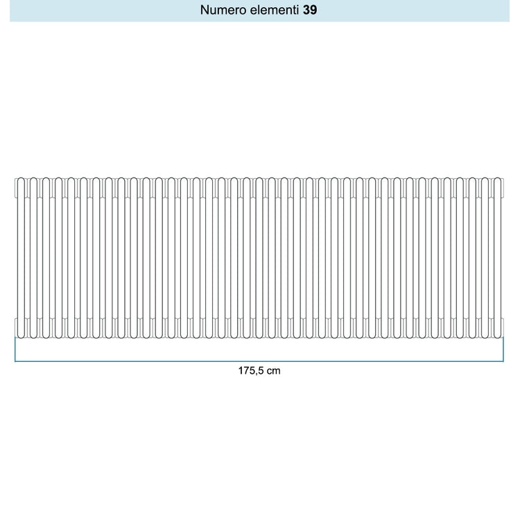 Irsap Röhrenradiator TESI 6, 39 Glieder, H 50 × B 175,5 × T 21,5 cm, Schwarz satiniert Strukturlack (Farbcode 30), mit Stopfen RT605003930IR02N01
