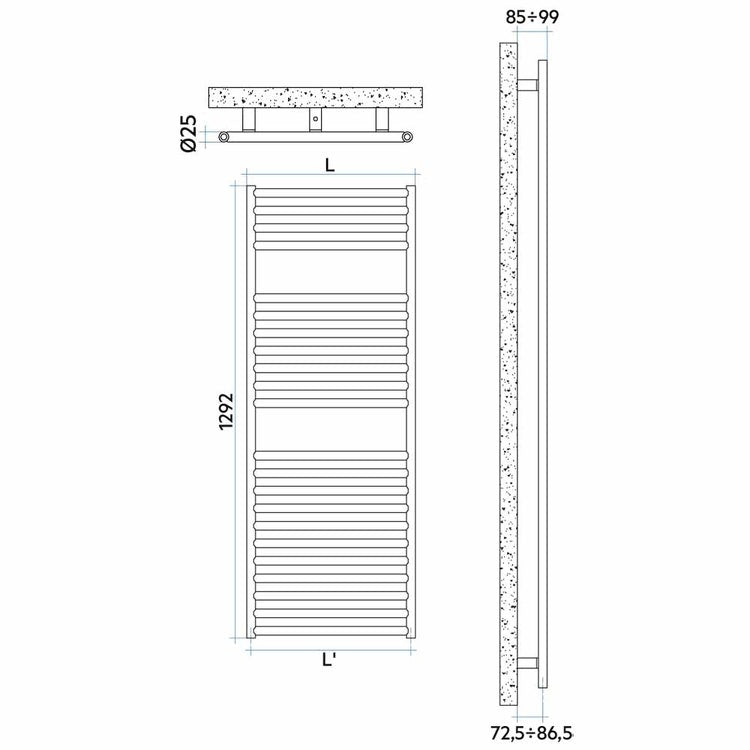 Irsap Badheizkörper STILÉ, 22 Rohre, 2 Segmente, H 129,2 × B 58,1 × T 2,5 cm, Edelstahl satiniert (Farbcode AS) SLM058BASIR01NNN02