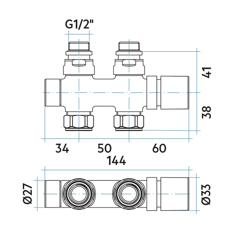 Irsap Ventil-Set Ventil und Rücklaufverschraubung, Durchgangsform, thermostatisierbar, Anschluss Kupfer/Mehrschicht 1/2", Abstand 50 mm, mit Voreinstellung, Beige RAL 1019 matt (Farbcode 3V) VALKIT50DIRCU3V
