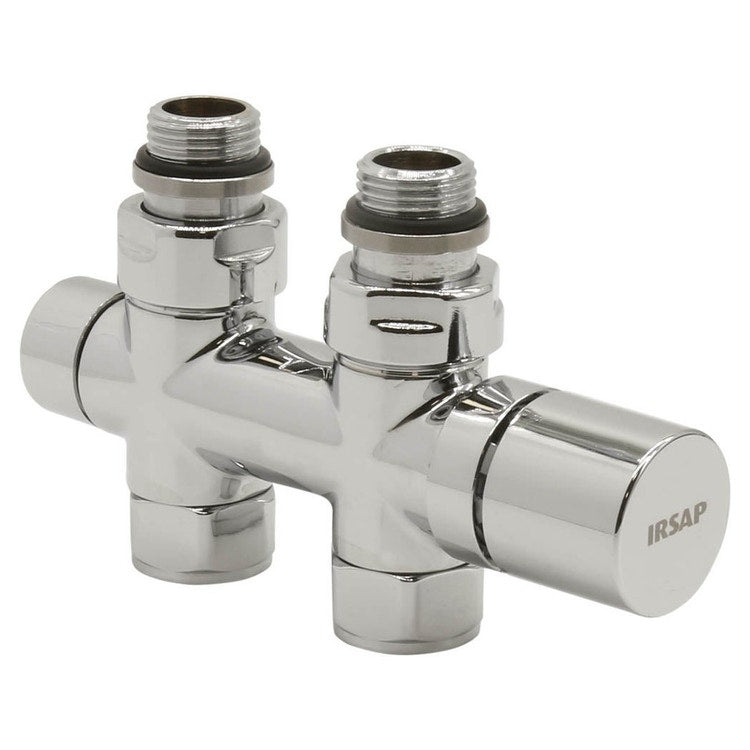 Irsap Ventil-Set Ventil und Rücklaufverschraubung, Durchgangsform, thermostatisierbar, Anschluss Kupfer/Mehrschicht 1/2", Abstand 50 mm, mit Voreinstellung, Chrom VALKIT50DIRCU50