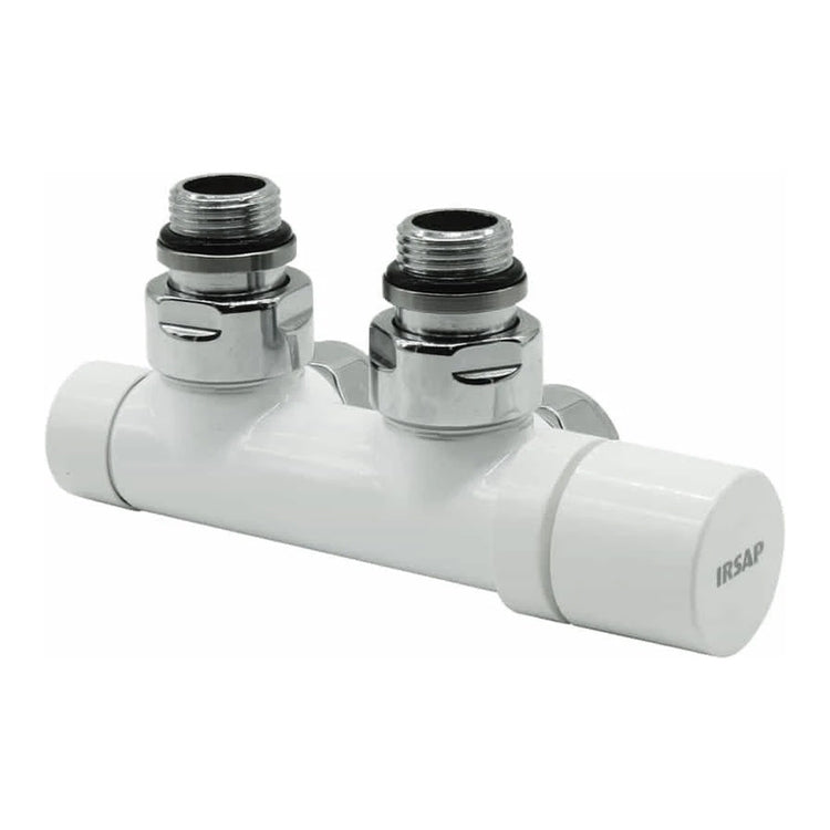 Irsap Ventil-Set Ventil und Rücklaufverschraubung, Eckform reverse, thermostatisierbar, Anschluss Kupfer/Mehrschicht 1/2", Abstand 50 mm, mit Voreinstellung, Weiß Standard glänzend (Farbcode 01) VALKIT50SQUCU01