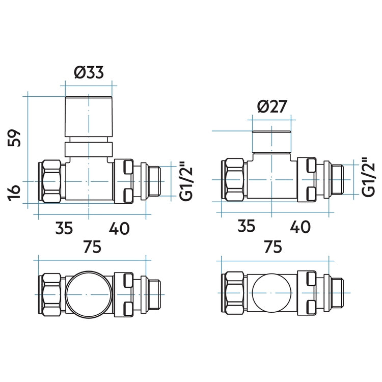 Irsap Ventil-Set Ventil und Rücklaufverschraubung, Durchgangsform, mit Voreinstellung, thermostatisierbar, Anschluss Kupfer/Mehrschicht 1/2", Salbeigrün RAL 6021 matt (Farbcode 2V) VALKITDIRCU2V