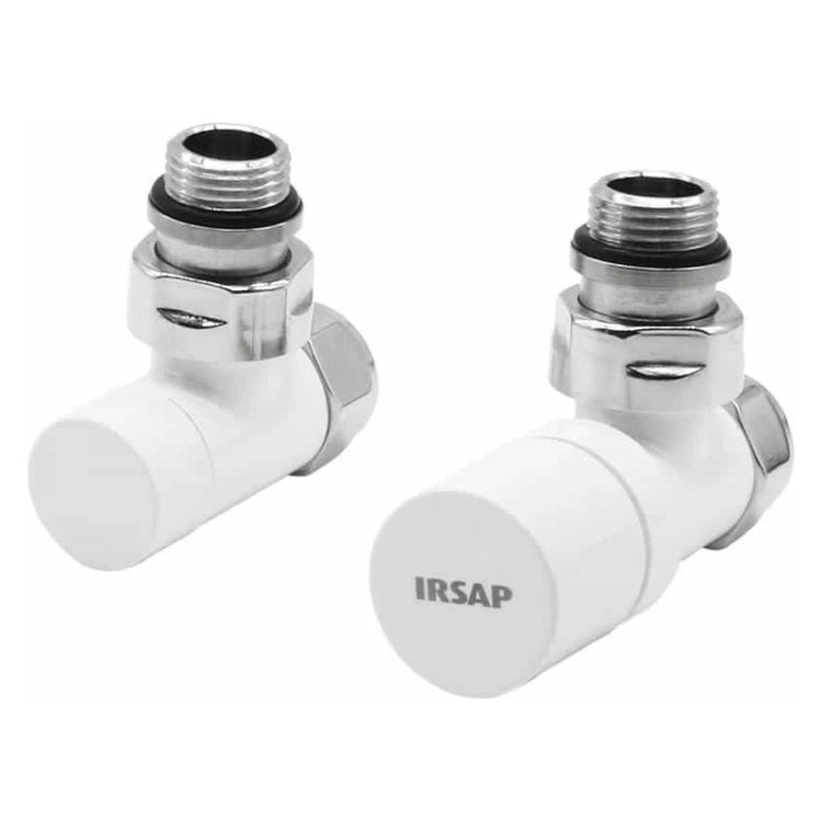 Irsap Ventil-Set Ventil und Rücklaufverschraubung, Eckform, mit Voreinstellung, thermostatisierbar, Anschluss Kupfer/Mehrschicht 1/2", Weiß Standard glänzend (Farbcode 01) VALKITSQUCU01