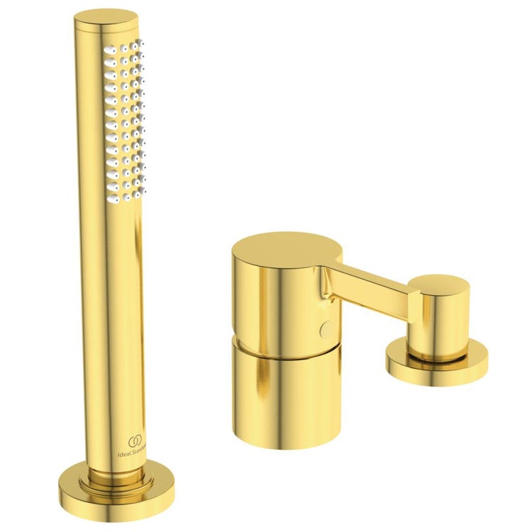 Ideal Standard Badrandgruppe 3 Löcher, mit Umschalter und Brausestab mit 1 Funktion, Oberfläche Brushed Gold JOY BC788A2