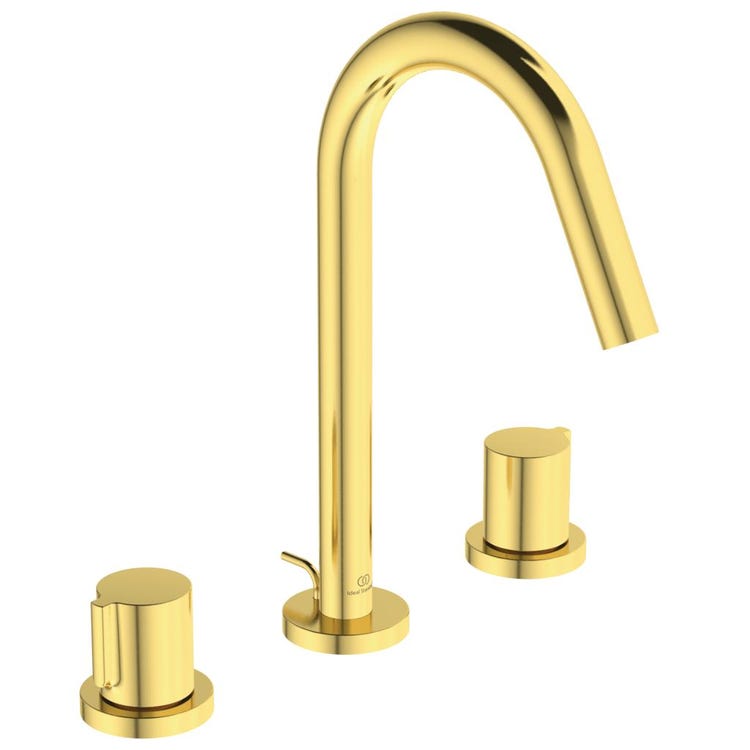 Ideal Standard Einhand-Waschtischmischer, 3-Loch, mit Ablauf, Oberfläche gebürstetes Gold JOY BC783A2