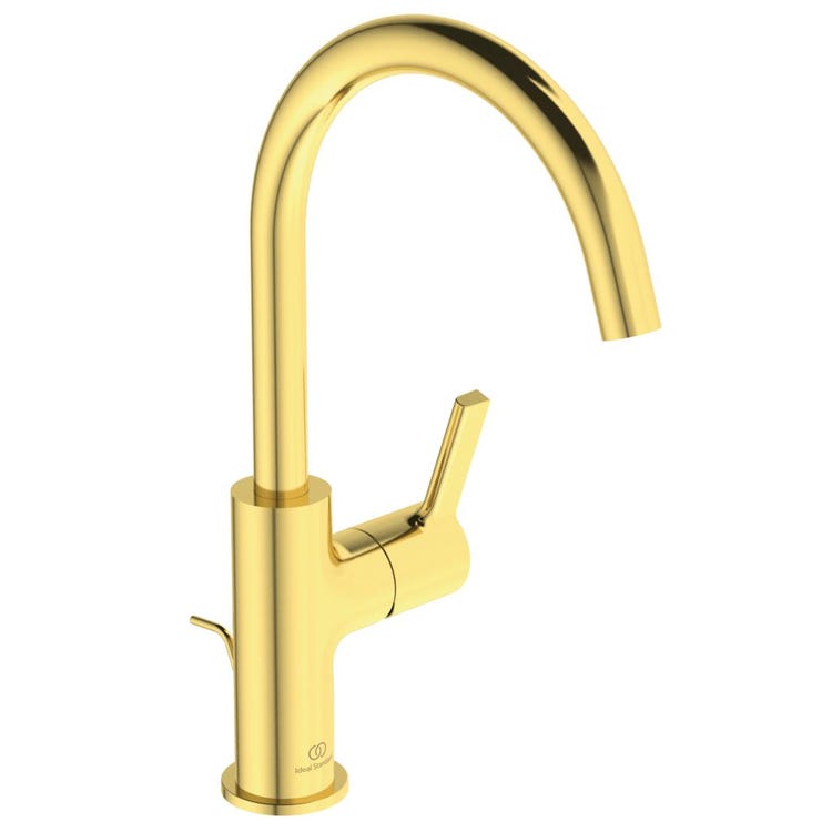 Ideal Standard Einhand-Waschtischmischer H. 31 cm, mit Ablauf, Oberfläche gebürstetes Gold JOY BC777A2