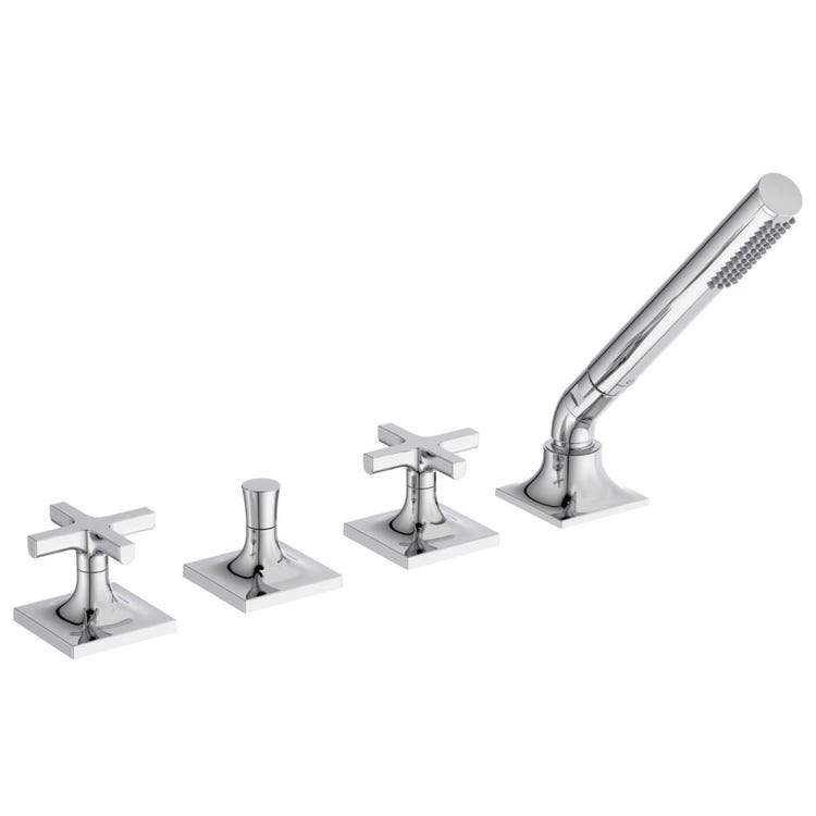 Ideal Standard Wannenrandgruppe mit 4 Löchern, mit zwei Kreuzgriffen, Umsteller und Handbrause, Chromoberfläche JOY NEO BD166AA