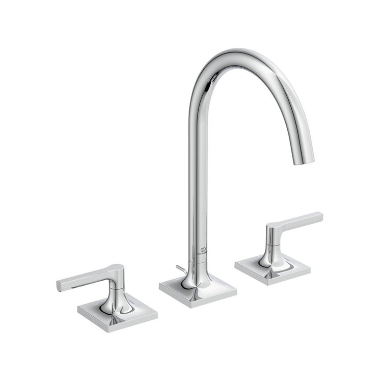 Ideal Standard Zweigriff-Waschtischmischer, mit linearem Griff, mit Ablauf, schwenkbarer Auslauf, Chromoberfläche JOY NEO BD144AA