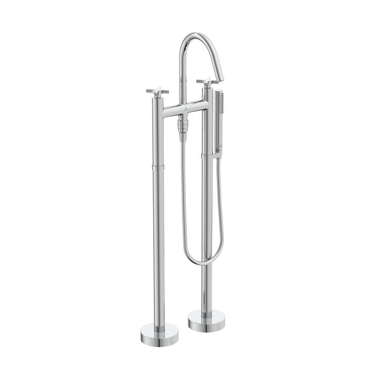 Ideal Standard Freistehender Badewannenmischer, mit Auslauf, zwei Kreuzgriffen, Umsteller und Handbrause, Einbaukörper inklusive, Chromoberfläche JOY NEO BD168AA