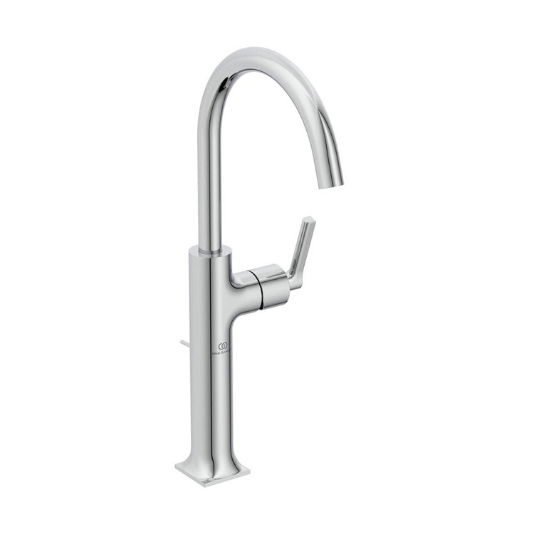 Ideal Standard Einhandmischer zum Aufstellen auf der Arbeitsplatte, seitlicher linearer Griff, mit schwenkbarem Auslauf, mit Ablauf, Chromoberfläche JOY NEO BD155AA