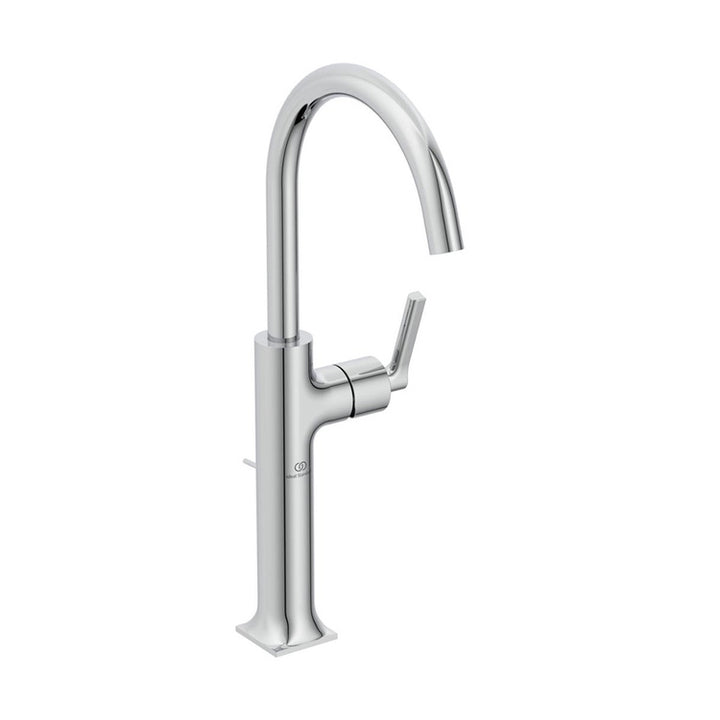 Ideal Standard Einhandmischer zum Aufstellen auf der Arbeitsplatte, seitlicher linearer Griff, mit schwenkbarem Auslauf, mit Ablauf, Chromoberfläche JOY NEO BD155AA
