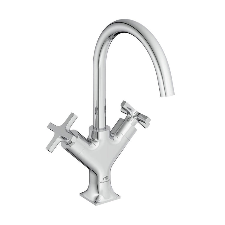 Ideal Standard Einhand-Waschtischmischer, mit Kreuzgriff, mit Ablauf, mit schwenkbarem Auslauf, Chromoberfläche JOY NEO BD151AA
