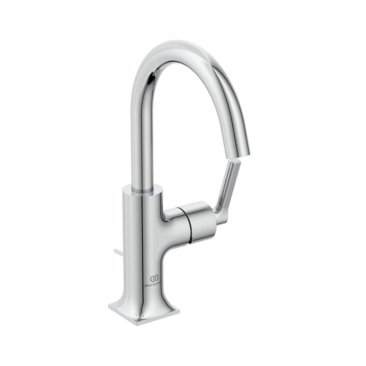Ideal Standard Einhebelmischer H. 27 cm für Waschbecken, mit seitlichem linearem Griff, mit Ablauf, mit schwenkbarer Auslauf, Chromoberfläche JOY NEO BD147AA