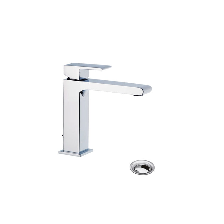 Bellosta Einloch-Waschtischarmatur H. 17 T. 15 cm, mit Abfluss, mit Energiesparfunktion, mit verlängertem Auslauf, Chromoberfläche JQ 01-7805/PRN