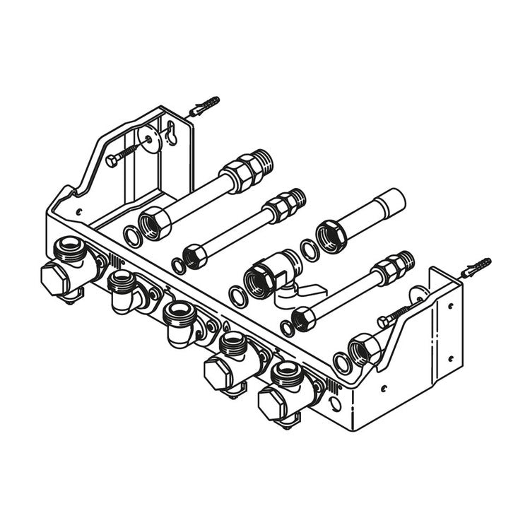 Bosch Acc. 893/12 Anschlussplatte für horizontale Anschlüsse, komplett mit Ventilen auf der Heizungsseite, Gas und Armaturen für Trinkwarmwasser/AFS 7719002998