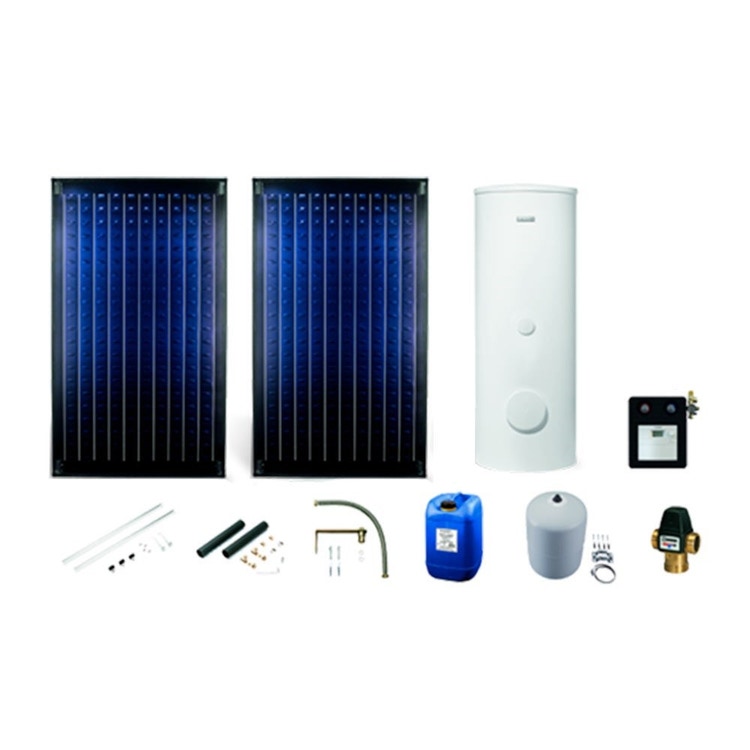 Bosch Komplettes Solarkit mit Zwangszirkulation mit 2 Solarkollektoren FT 226-2V und Solarstation AGS10 B-Sol100-2 mit Dachmontagesystem 7735246054