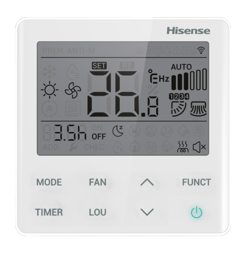 Hisense YXE-E01U(E) – Kabelfernbedienung mit DEEPCOOL-Funktion (Wohnbereich, Multisplit und Gewerbe)