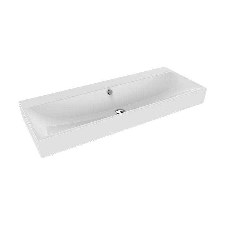 Kaldewei Aufsatzwaschbecken L. 120 T. 46 cm, Randhöhe 12 cm, ohne Loch, mit Überlauf, Farbe Alpweiß SILENIO 906406003001
