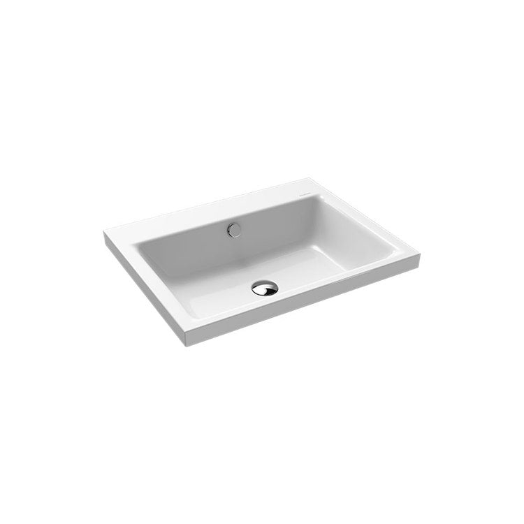 Kaldewei Aufsatzwaschbecken L. 60 T. 46 cm, Randhöhe 4 cm, ohne Loch, mit Überlauf, Farbe Alpweiß PURO 900406003001