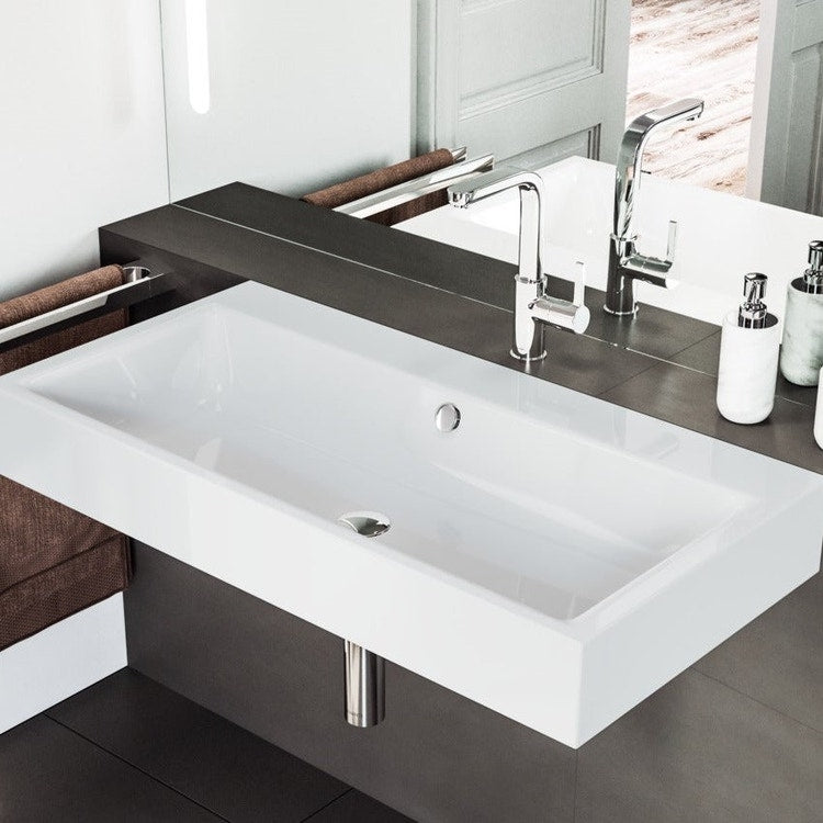 Kaldewei Wandwaschbecken L. 90 T. 46 cm, ohne Loch, mit Überlauf, Farbe Alpinweiß PURO 901506003001