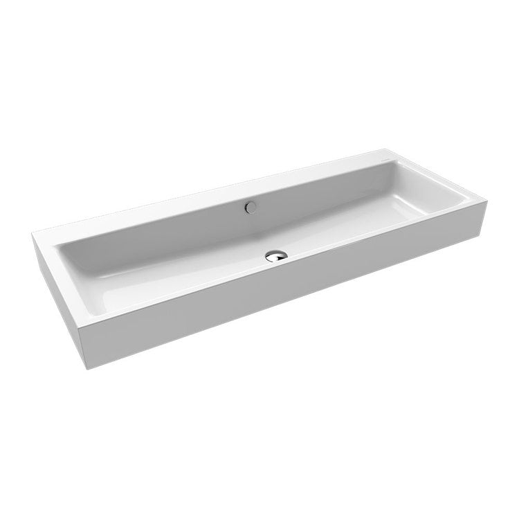 Kaldewei Aufsatzwaschbecken L. 120 T. 46 cm, Randhöhe 12 cm, ohne Loch, mit Überlauf, Farbe Alpweiß PURO DOPPIO 907006003001