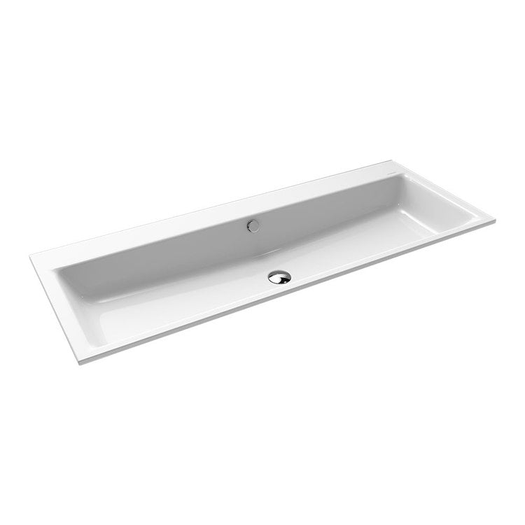 Kaldewei Einbau-Waschtisch L. 120 T. 46 cm, mit 2 dreifachen Löchern, mit Überlauf, Farbe Alpweiß PURO DOPPIO 907106053001