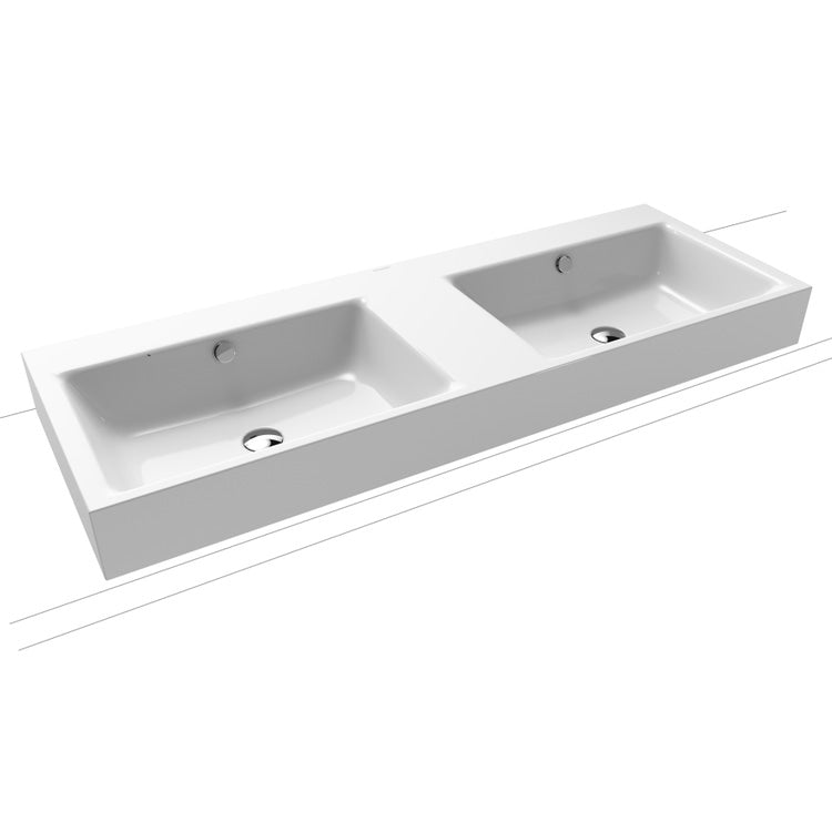 Kaldewei Aufsatzwaschbecken 130x46 cm Randhöhe 12 cm, ohne Hahnloch, mit Überlauf, Weiß PURO DOPPIO 907206000001