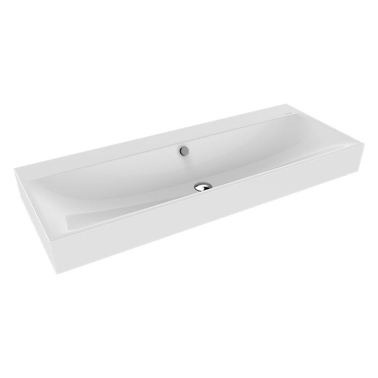 Kaldewei Aufsatzwaschbecken L. 120 T. 46 cm Randhöhe 12 cm, mit zwei Einzelbohrungen, mit Überlauf, Farbe Alpweiß SILENIO DOPPIO 906406043001