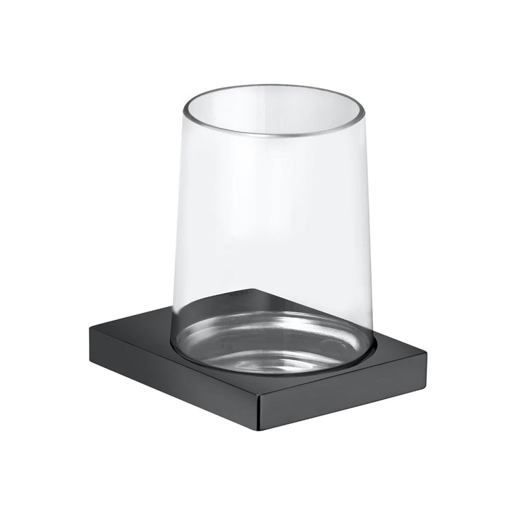 Keuco Becherhalter komplett mit Kristallglas, mundgeblasenes Glas, Farbe schwarz, gebürstete Oberfläche EDITION 11 11150139000