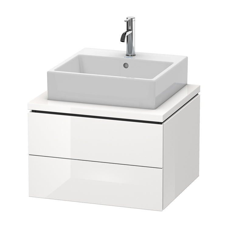 Duravit Hängender Unterschrank für Waschtisch L. 62 T. 55 cm, mit 2 Schubladen, Ausschnitt für Siphon und Siphonabdeckung, ohne Konsole, Weiß, glänzende Oberfläche L-CUBE LC581502222