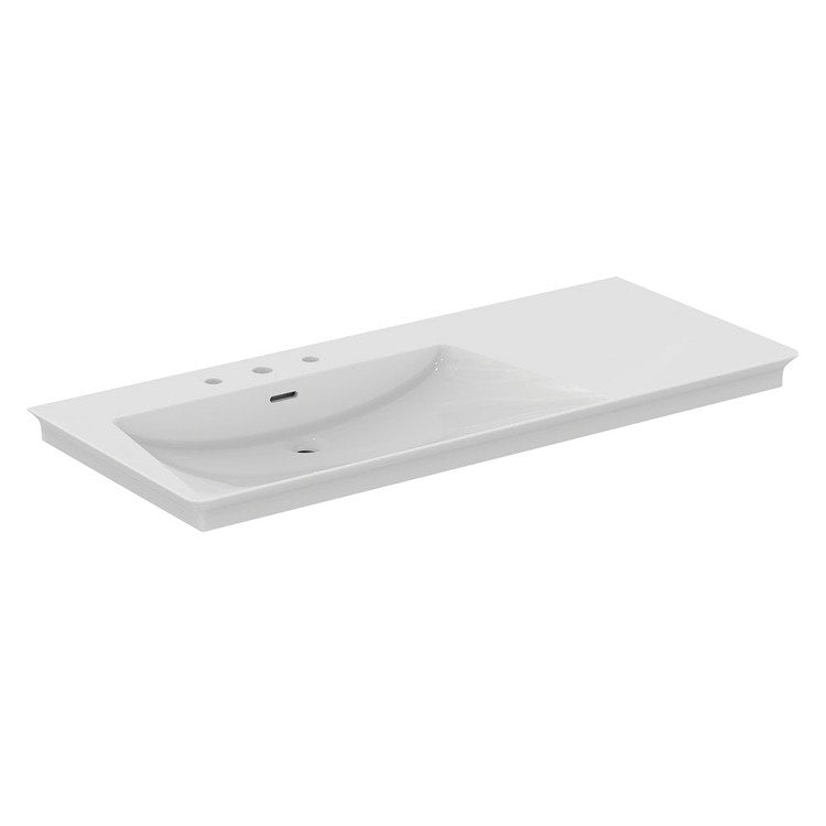Ideal Standard Asymmetrische Aufsatzwaschtisch L. 126 cm, mit 3 Armaturenlöchern links, mit Überlauf, Weiß, glänzende Oberfläche LA DOLCE VITA E269601