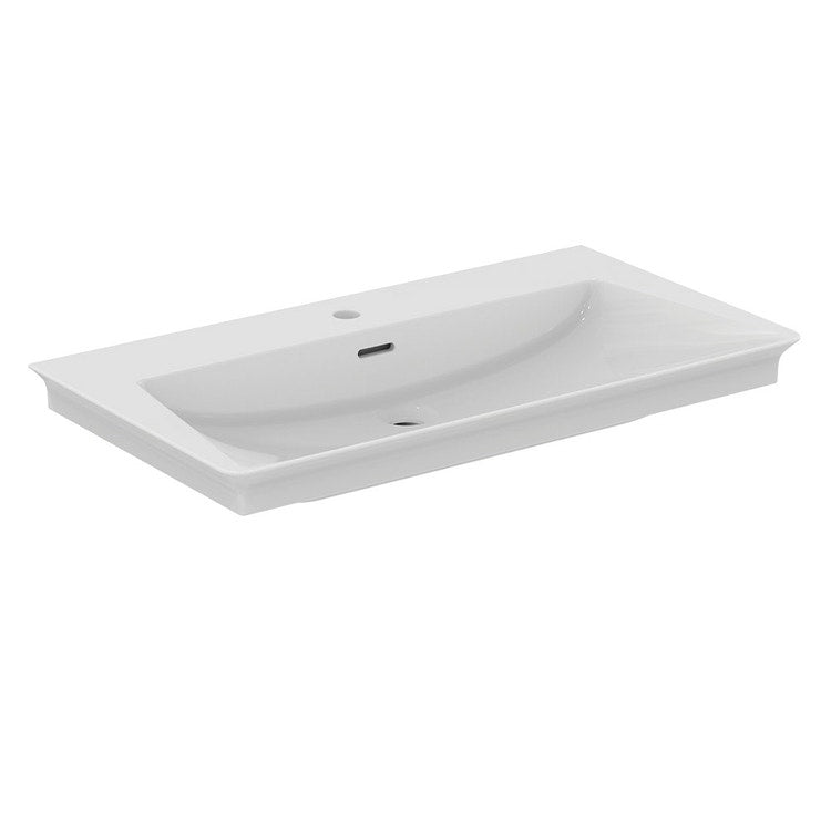 Ideal Standard Waschbeckenplatte L. 86 cm, mit Loch für Armaturen, mit Überlauf, Weiß, glänzende Oberfläche LA DOLCE VITA E262901